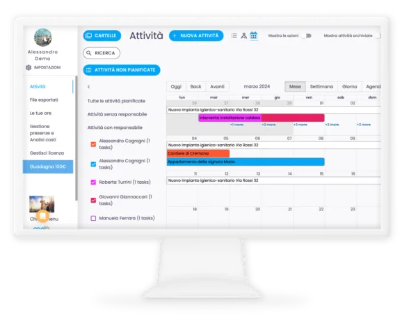 Pianifica gli interventi del team grazie al calendario