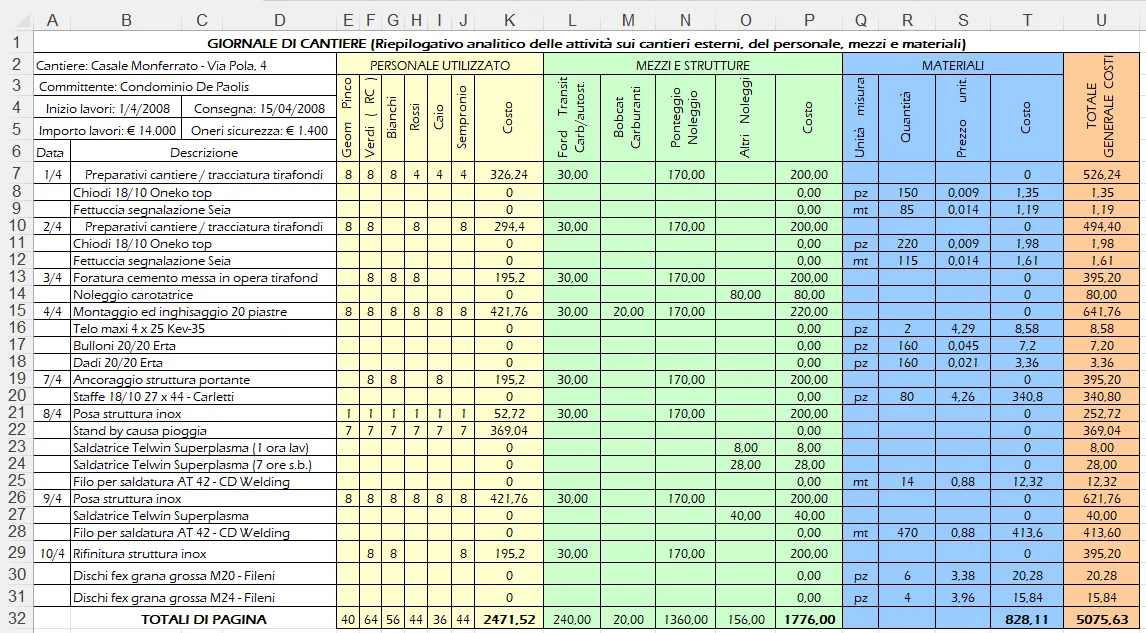 Giornale dei Lavori con excel