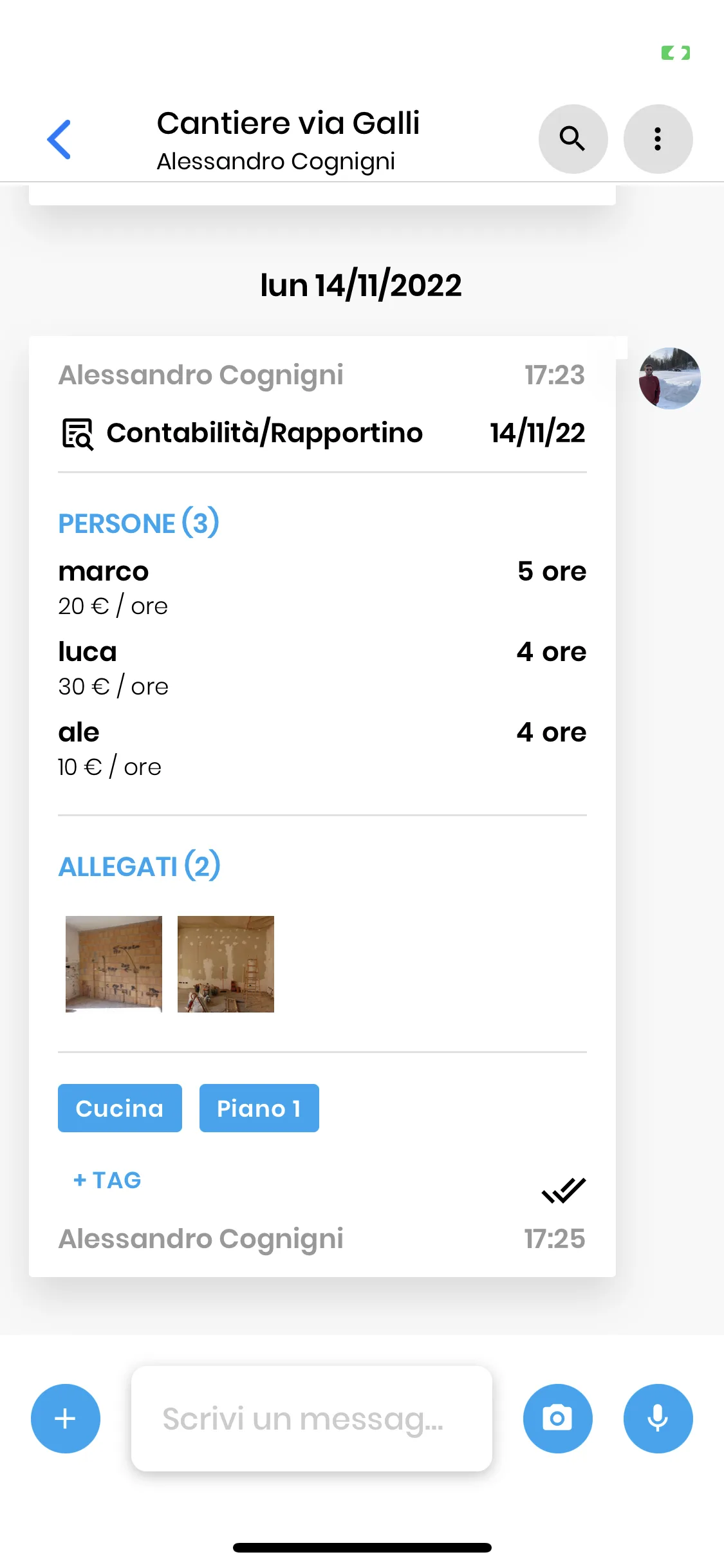 Rapportino maestranze in Mela