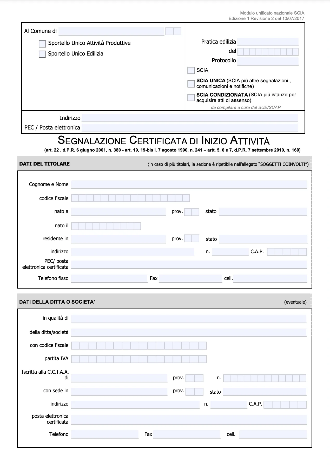 Esempio modello di scia edilizia