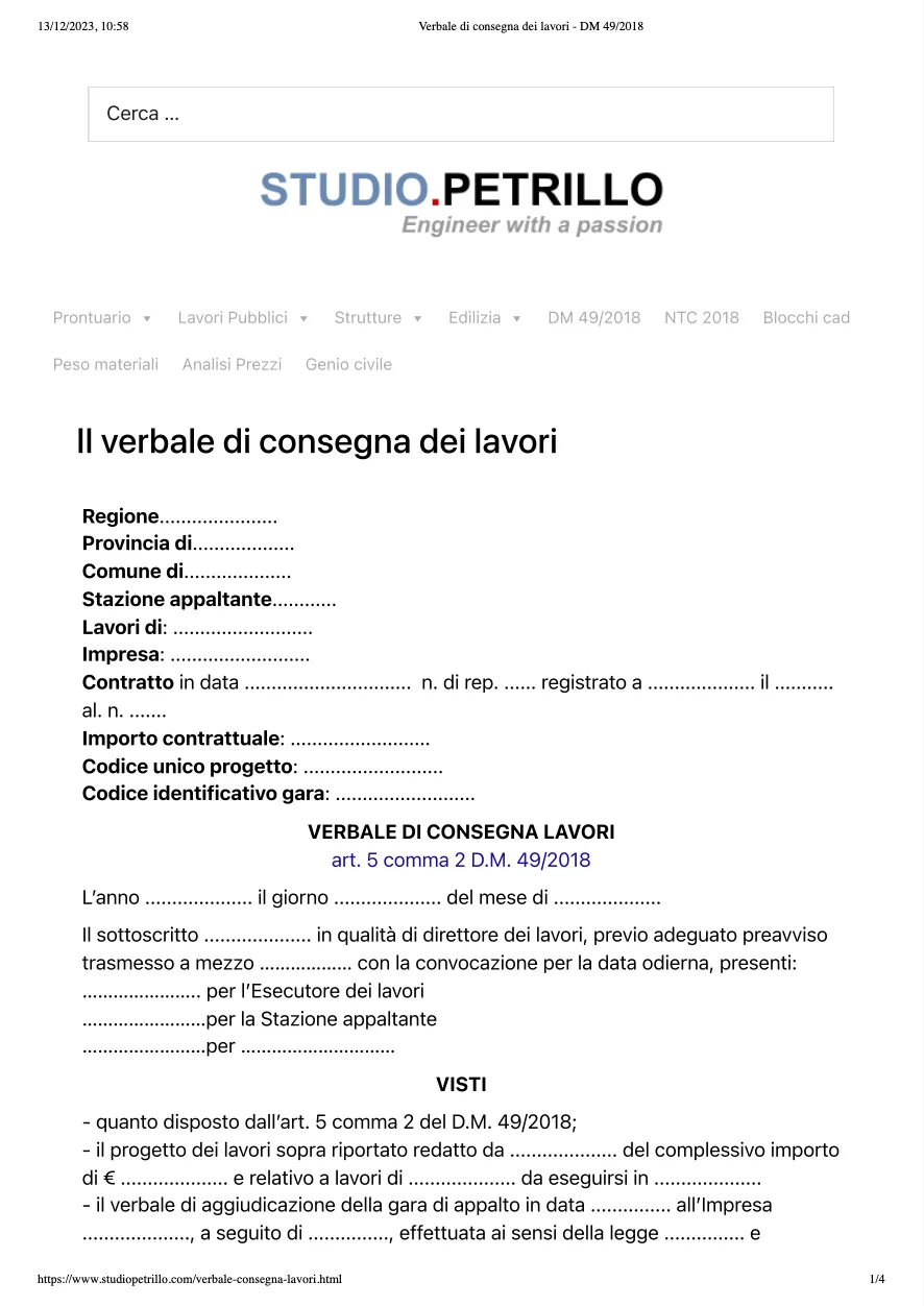 Esempio verbale consegna lavori studio petrillo