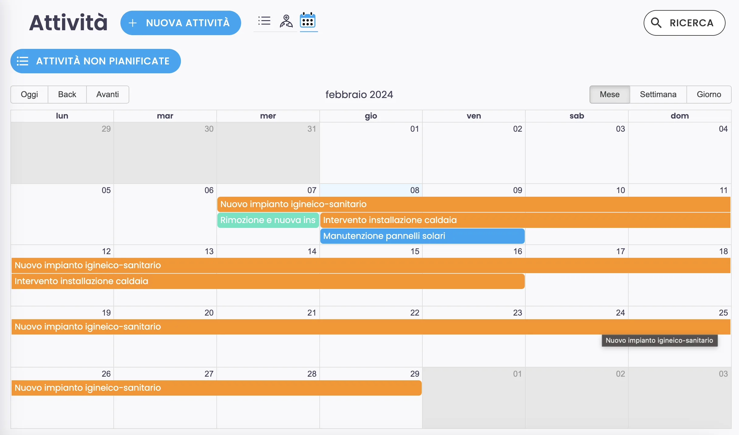 Calendario programmazione a lungo termine
