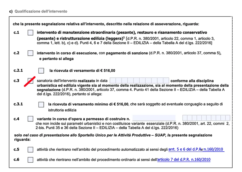 Modello di esempio di scia in sanatoria