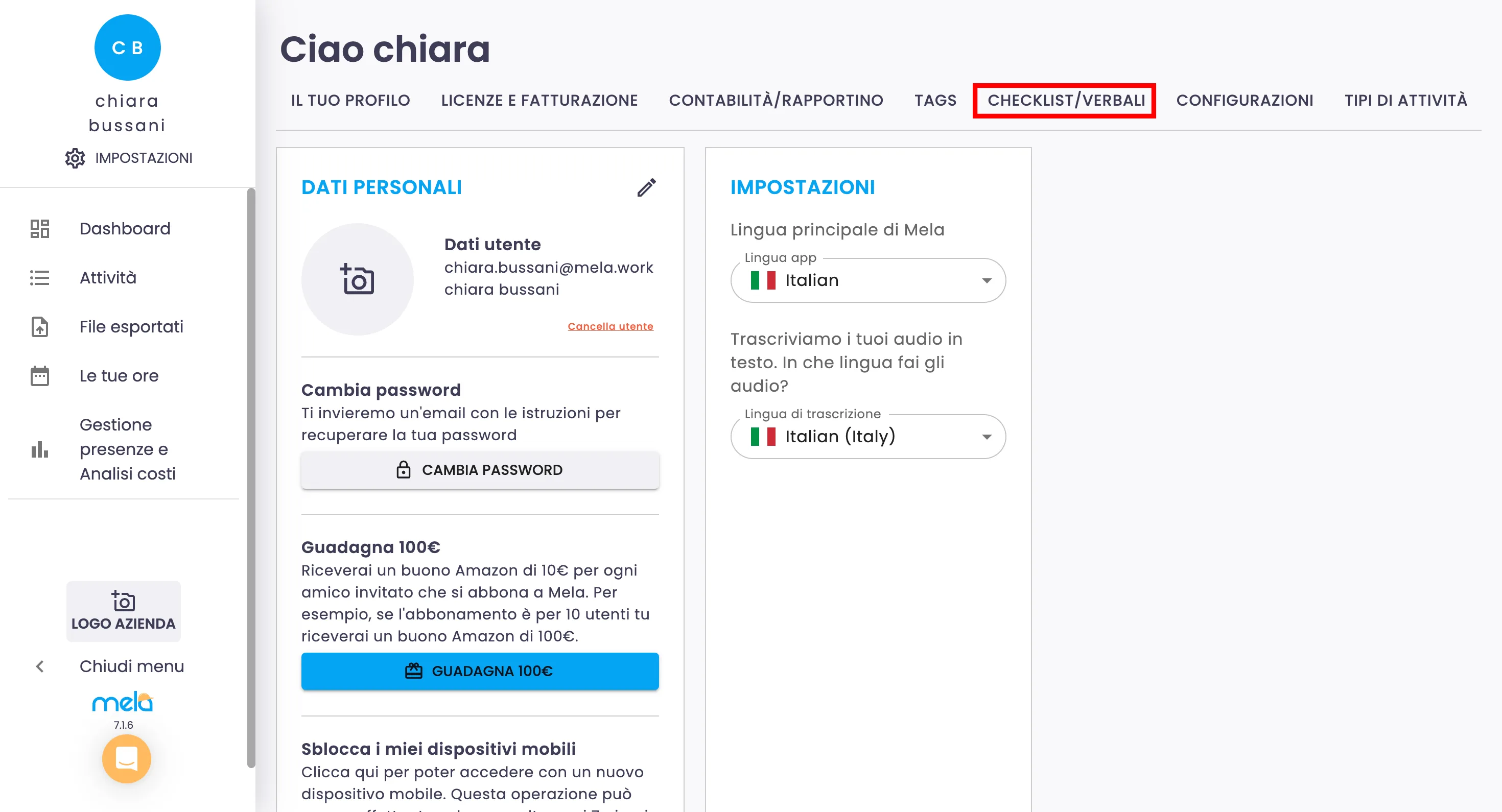 CREA VERBALE CHECKLIST CON MELA