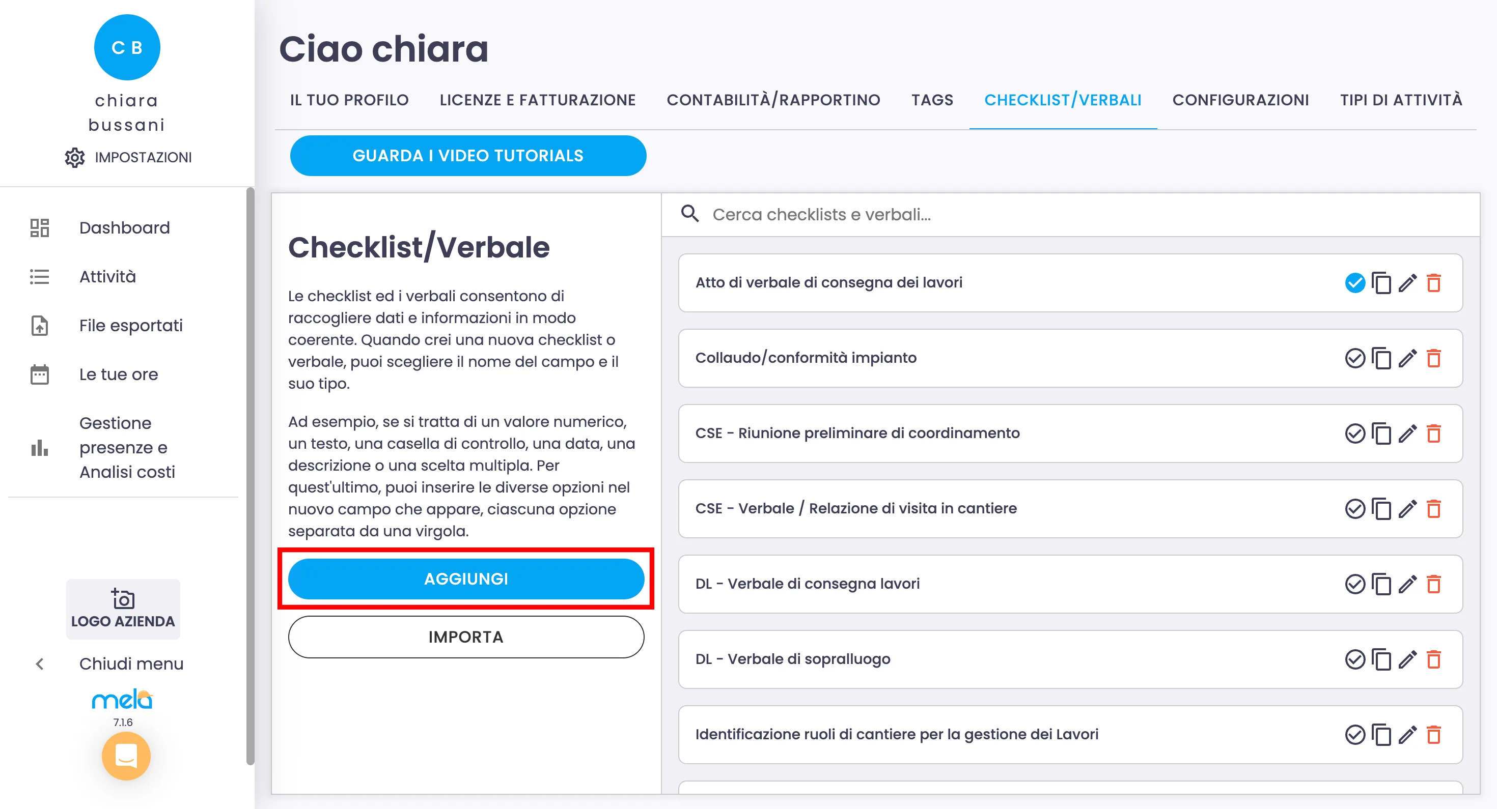 AGGIUNGI VERBALE CON MELA